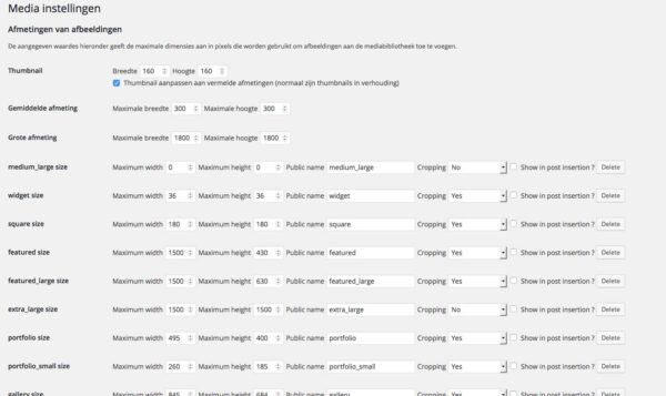Aanpassen of verwijderen van thumbnail formaten is heel eenvoudig.